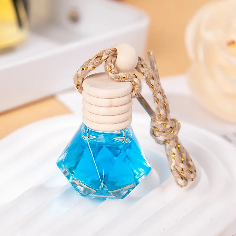 Luxury Personalised 6ml Rhombus Shape Glass Bottle Hanging Car Decoration Scent Car Smell Air Freshe