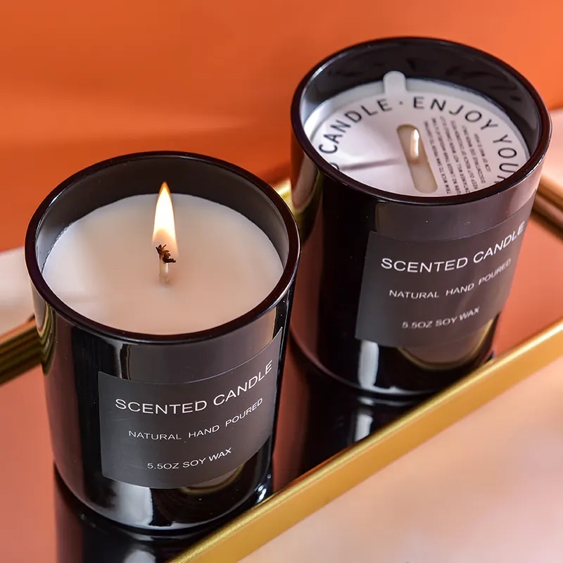 actory Custom Scented Candle Gift Set Luxury Aromatherapy Candle Aromatherapy Candle Black Glass Cup